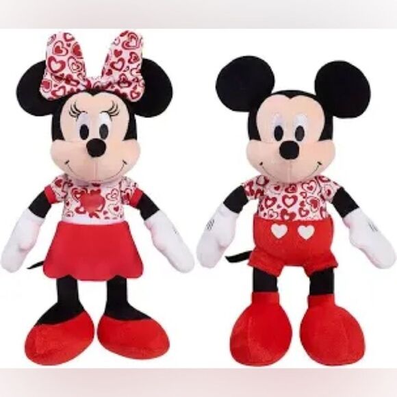 Disney Mickey and Minnie Mouse Red White Hearts Valentine 10” Bean Plush Set - Picture 15 of 15
